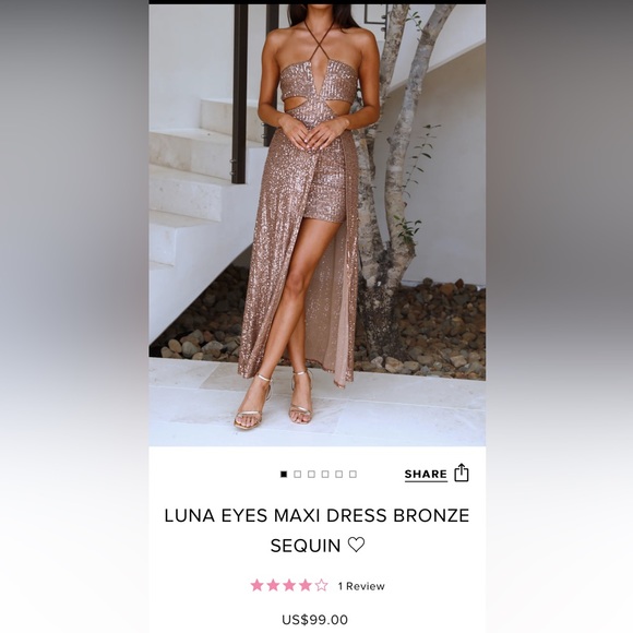Luna Eyes Maxi Bronze Sequin Dress, Size Medium - Picture 1 of 2